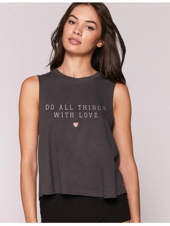 Spiritual Gangster Tops - Spiritual Gangster Charcoal Muscle Tank with Pink Heart